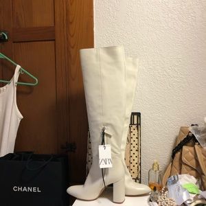 Simply gorgeous cream colored tall boot.